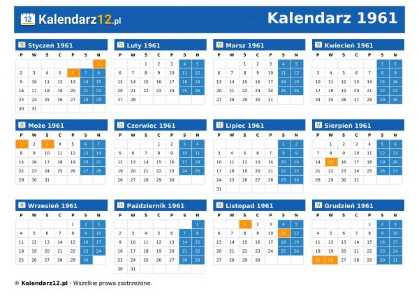 Kalendarz 1961