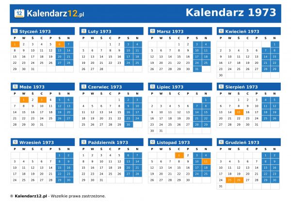 Kalendarz 1973