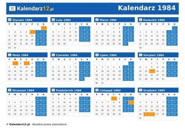 Kalendarz 1984
