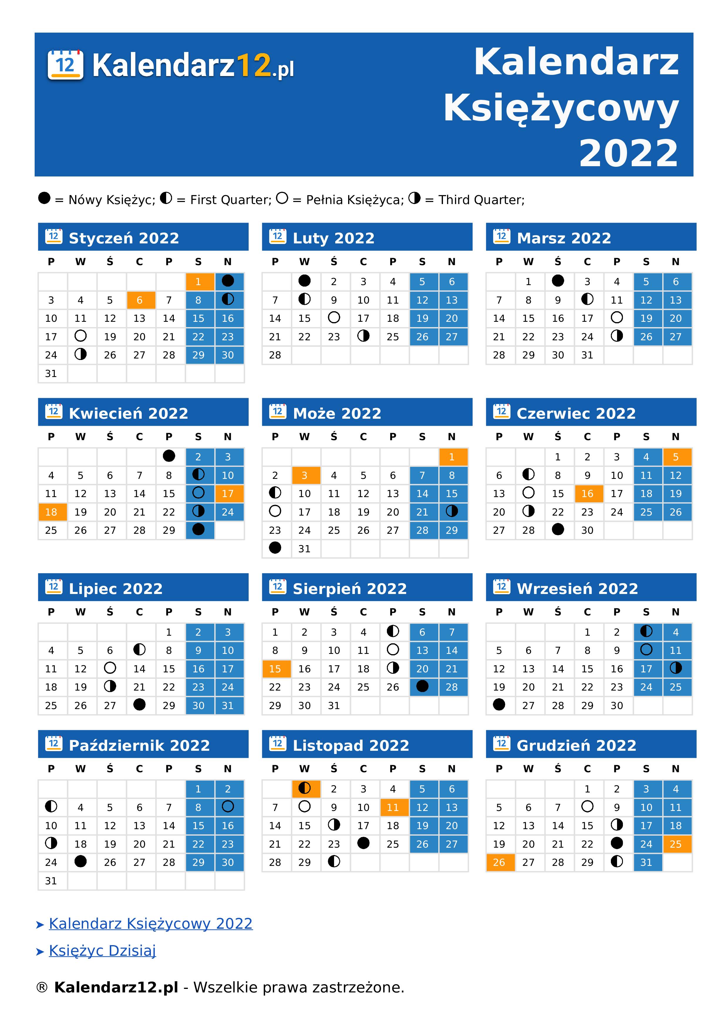 Kalendarz Księżycowy 2022