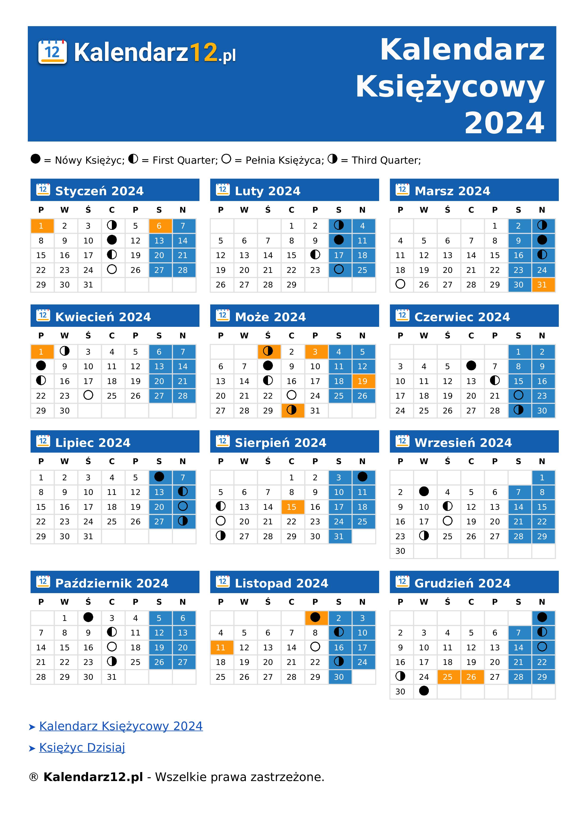 Kalendarz Księżycowy 2024